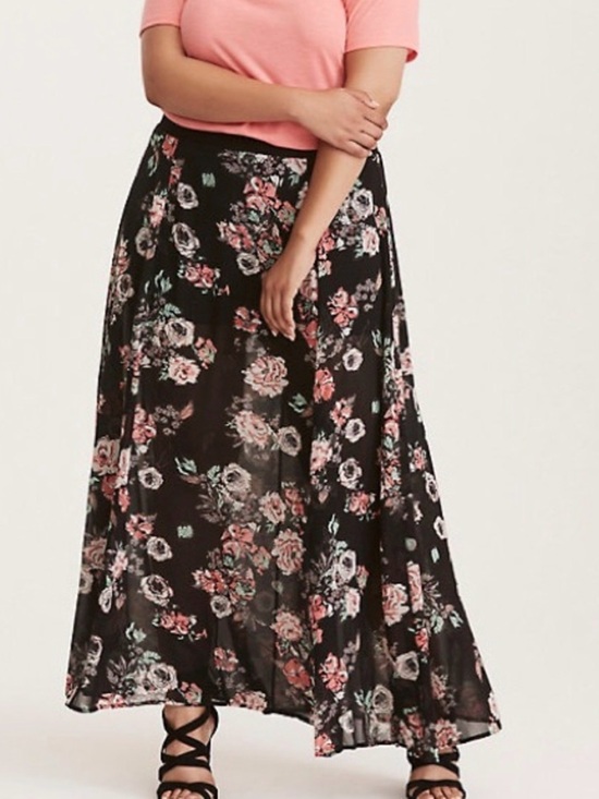 torrid Dresses & Skirts - Torrid Black Floral Maxi Skirt with Built-In Shorts Size 2